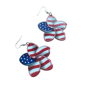 American Flag Acrylic Flower Shaped Drop Earrings